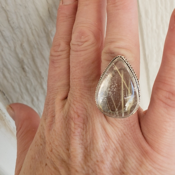 Natural Golden Rutile 925 Silver Ring. - Picture 5 of 8